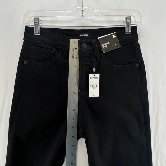 Express Skyscraper Mid-Rise Jeans Women 2R Hyper Stretch Vented Inside Hem Black - Picture 12 of 16